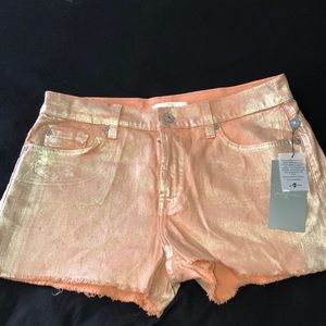 Peach and gold metallic shorts